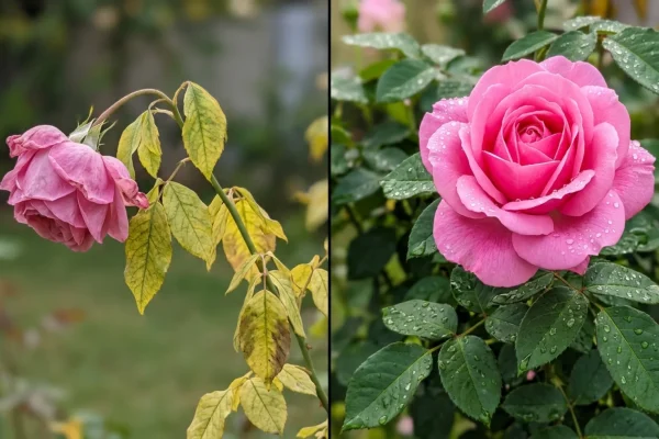 Volle bloeiende takken van een klassieke roze roos in een zonnige lentetuin.