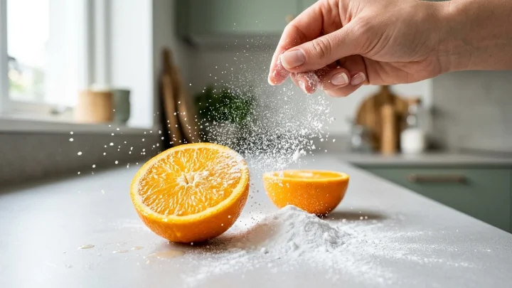 Verse sinaasappels en baking soda voor schoonmaakdoeleinden.