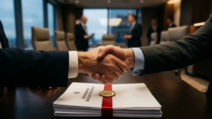 PRO Senator Paul Rosenmöller schudt de hand van premier Rob Jetten.