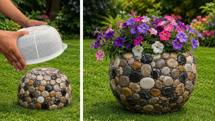 Zelf een decoratieve bloempot maken van kiezelstenen