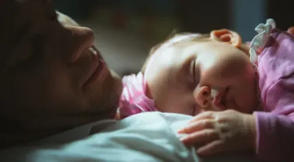 Father with a sleeping baby